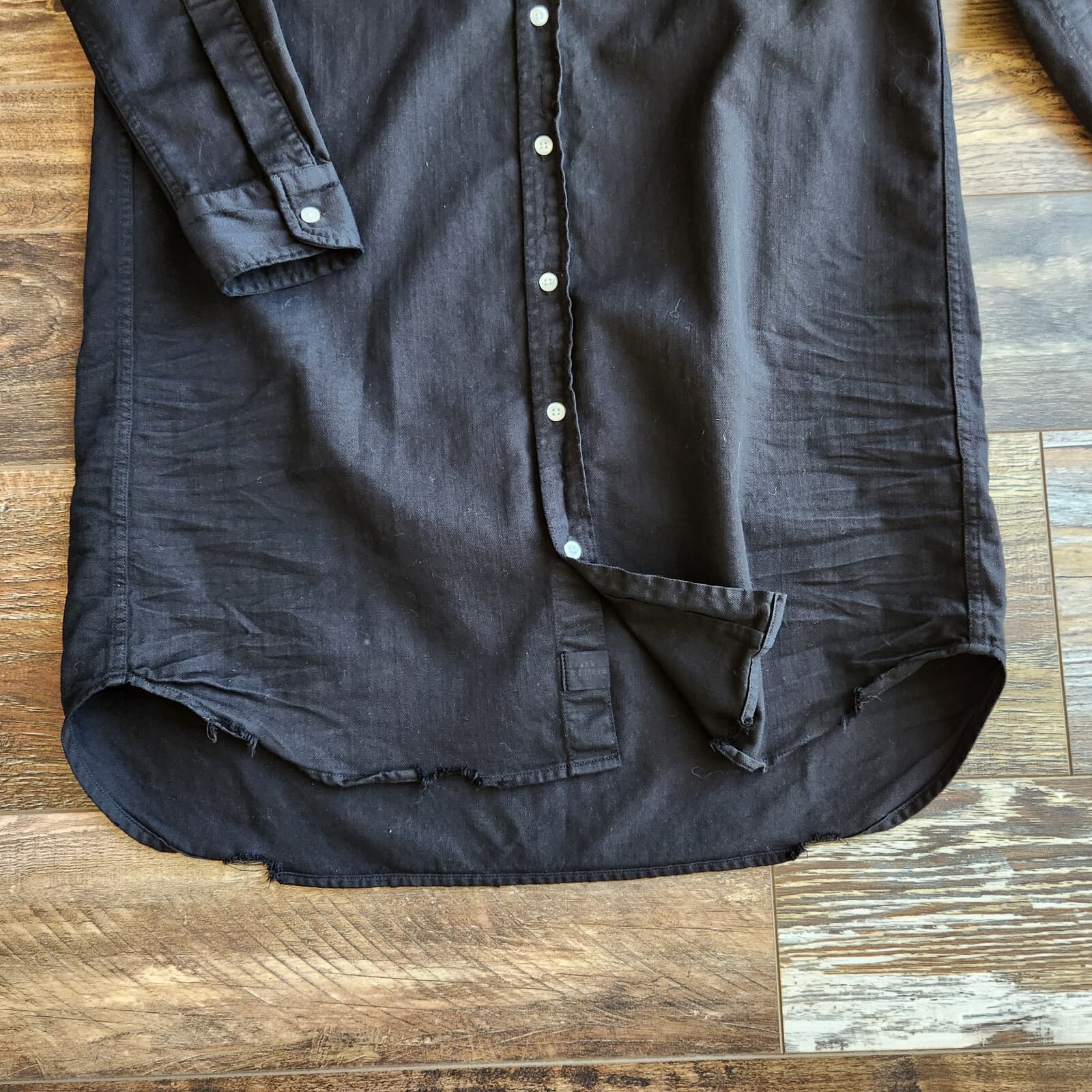 Frank & Eileen $328 Mary Famous Denim Black Classic Shirtdress Distressed Hem XS - Thumbnail 16
