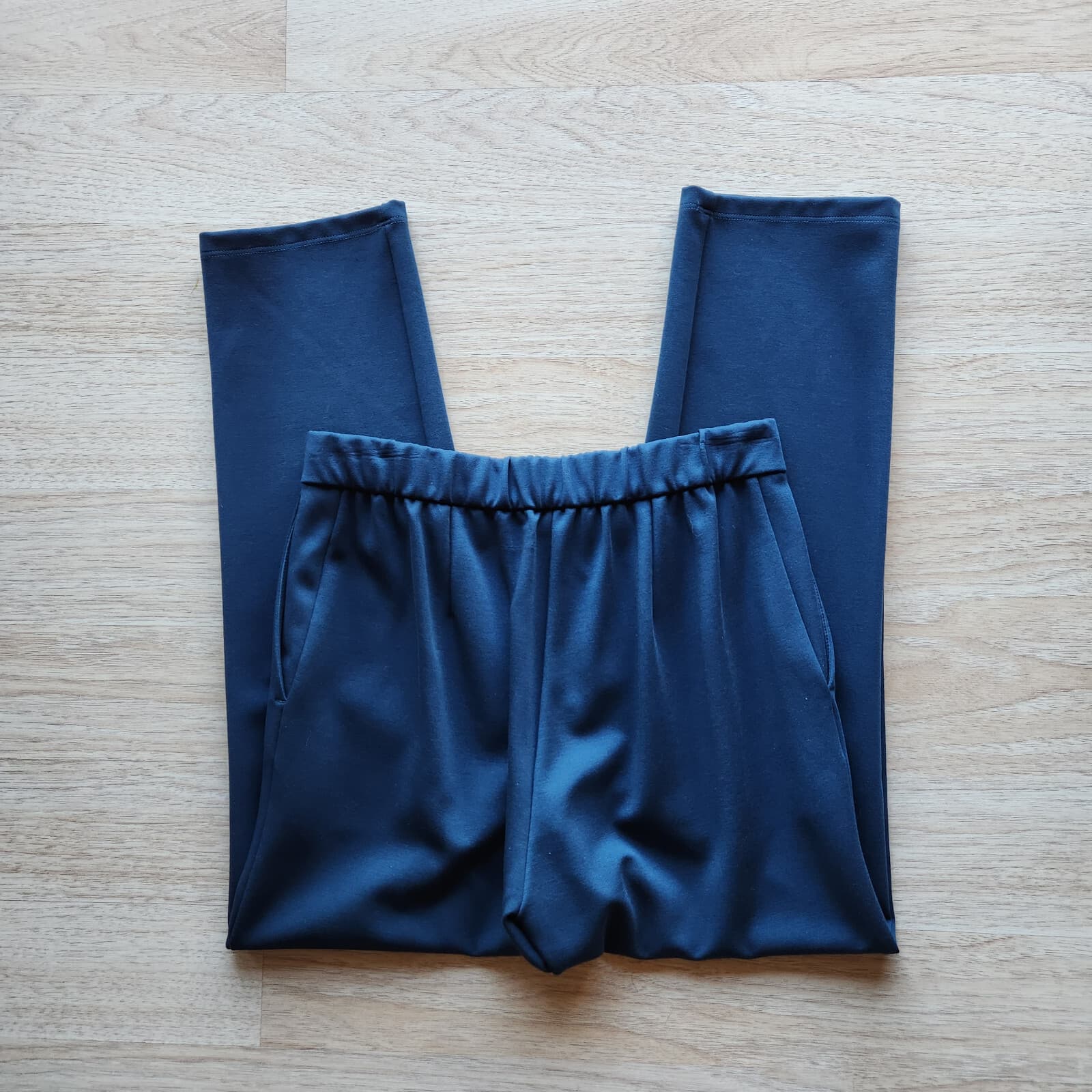 EILEEN FISHER Slim Leg Tencel Blend Ponte CropPants Zip Elastic Waist Blue Sz.PS - Thumbnail 4