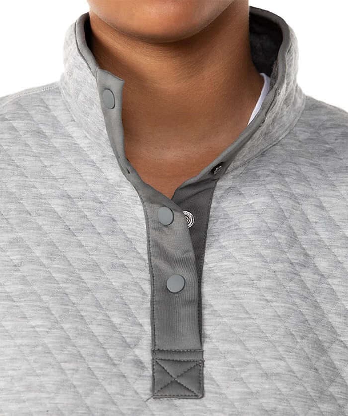 Marine Layer Corbet Quilted Bee Embroidery Pullover 1/4 Snap Mock Gray Women XXL - Thumbnail 4