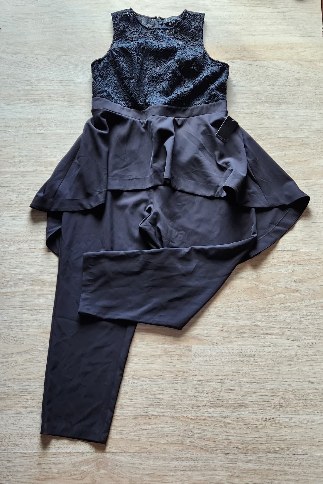 NWT ELOQUII Studio Hi-Low Peplum Lace Jumpsuit Sleeveless Black Plus Sz.18 $160 - Thumbnail 8
