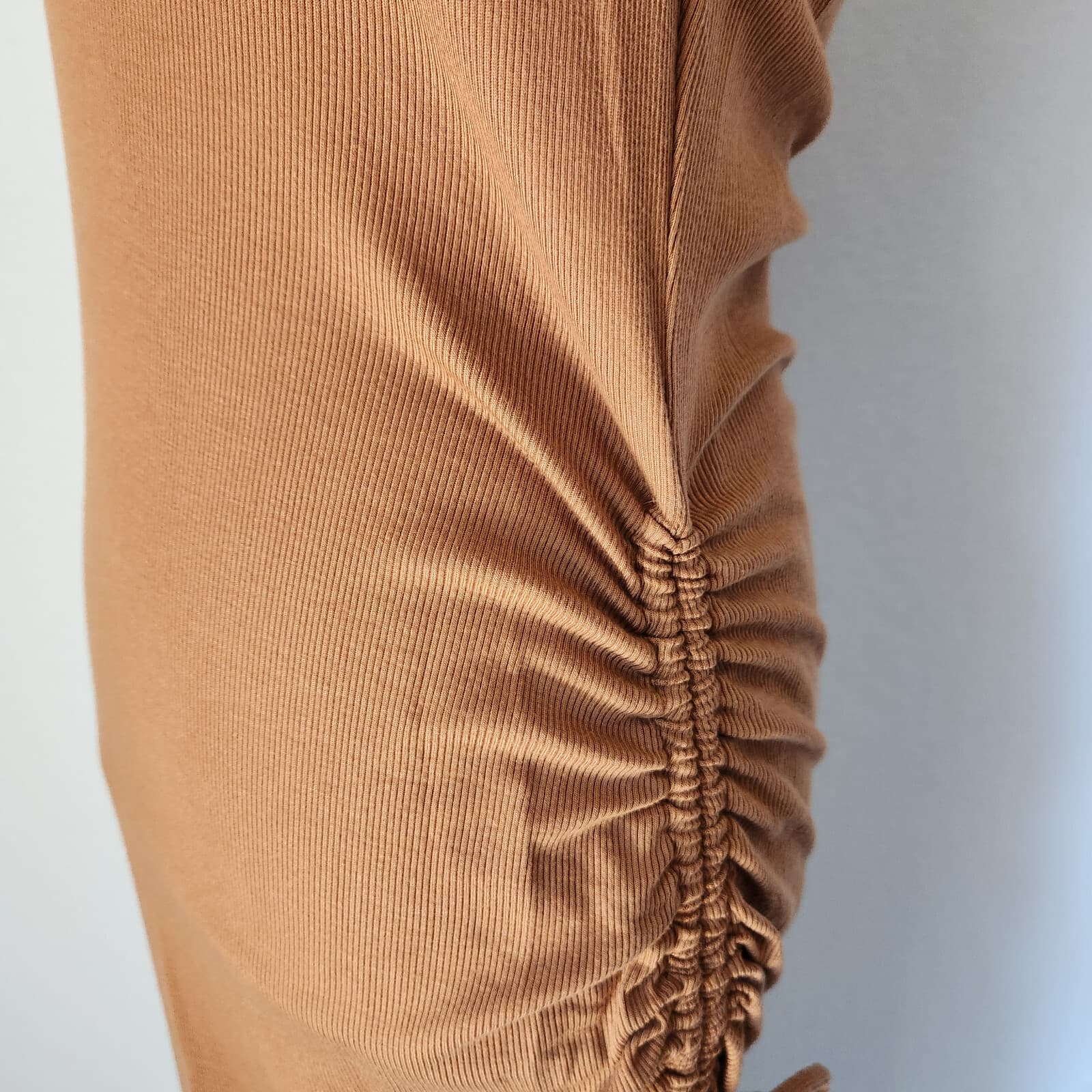 NWoT J.Crew Side-Ruched Ribbed-Knit Midi Tank Dress Scoop Neck Tencel Brown Sz.L - Thumbnail 4
