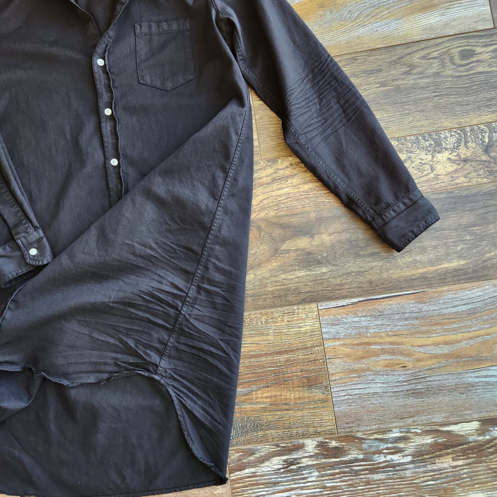 Frank & Eileen $328 Mary Famous Denim Black Classic Shirtdress Distressed Hem XS - Thumbnail 13