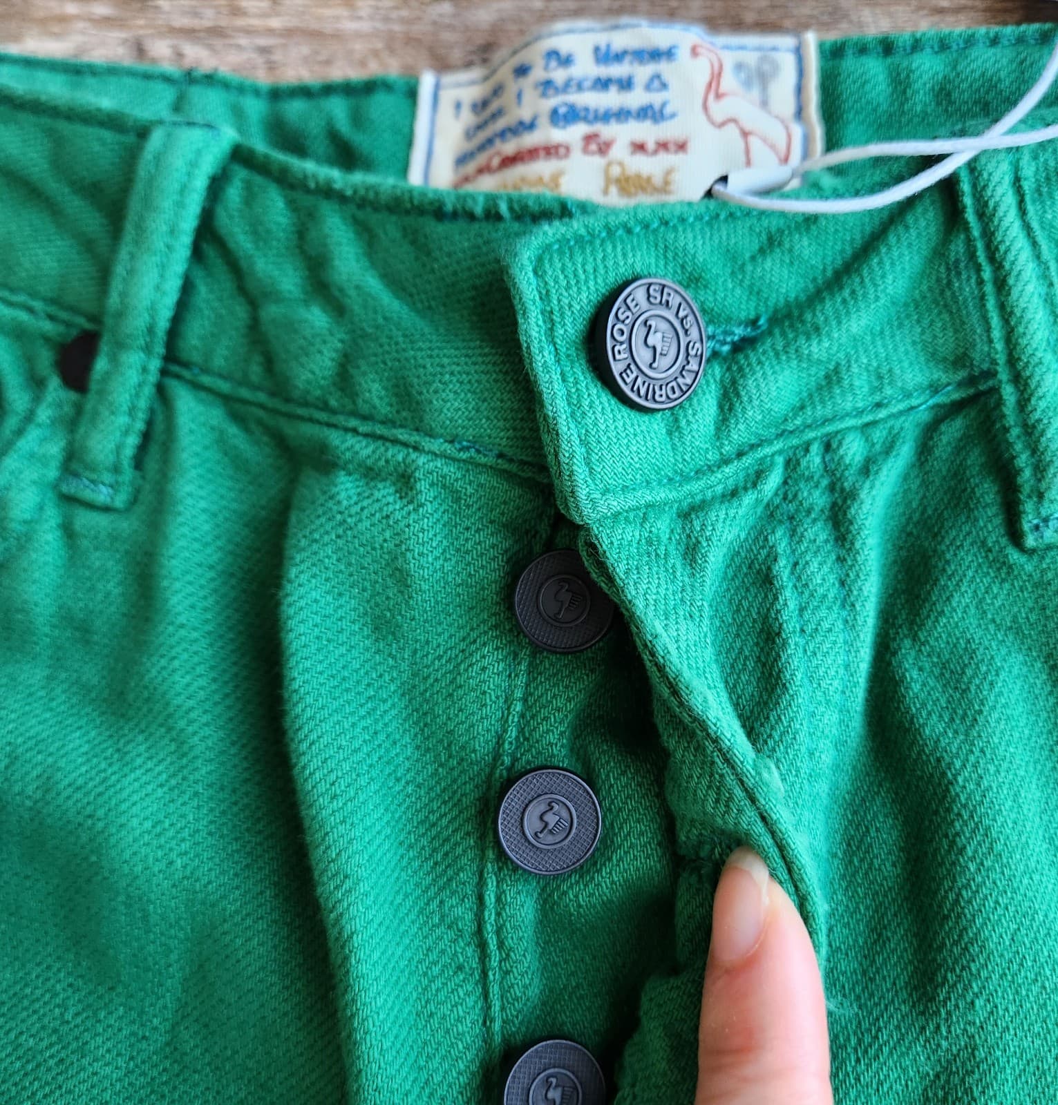 NWT Sandrine Rose Flax Blend Straight Pants Buttonfly Sapin Green Sz.28 R1013 - Thumbnail 4