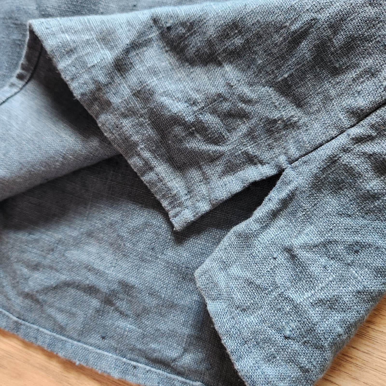 Vintage'90s J.Jill 100% Linen Pintuck Mini Shift Dress Long Sleeve Blue Sz.MP - Thumbnail 6