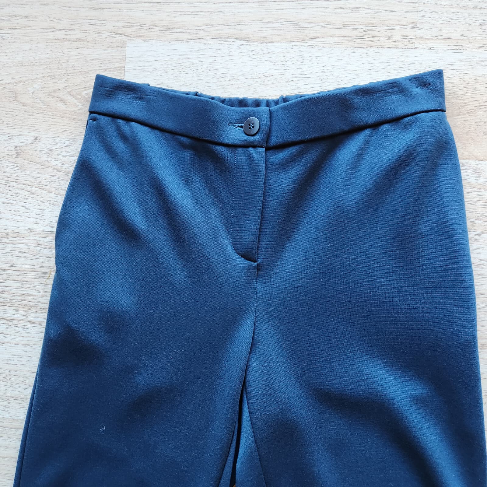 EILEEN FISHER Slim Leg Tencel Blend Ponte CropPants Zip Elastic Waist Blue Sz.PS - Thumbnail 2