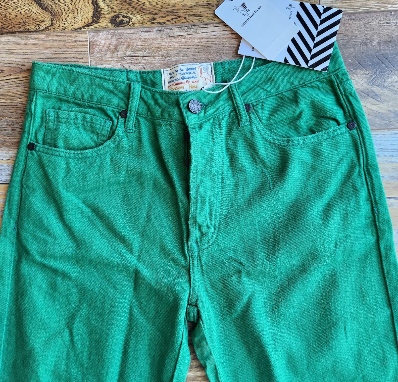 NWT Sandrine Rose Flax Blend Straight Pants Buttonfly Sapin Green Sz.28 R1013 - Thumbnail 3