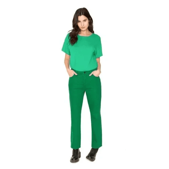 NWT Sandrine Rose Flax Blend Straight Pants Buttonfly Sapin Green Sz.28 R1013 - Thumbnail 2