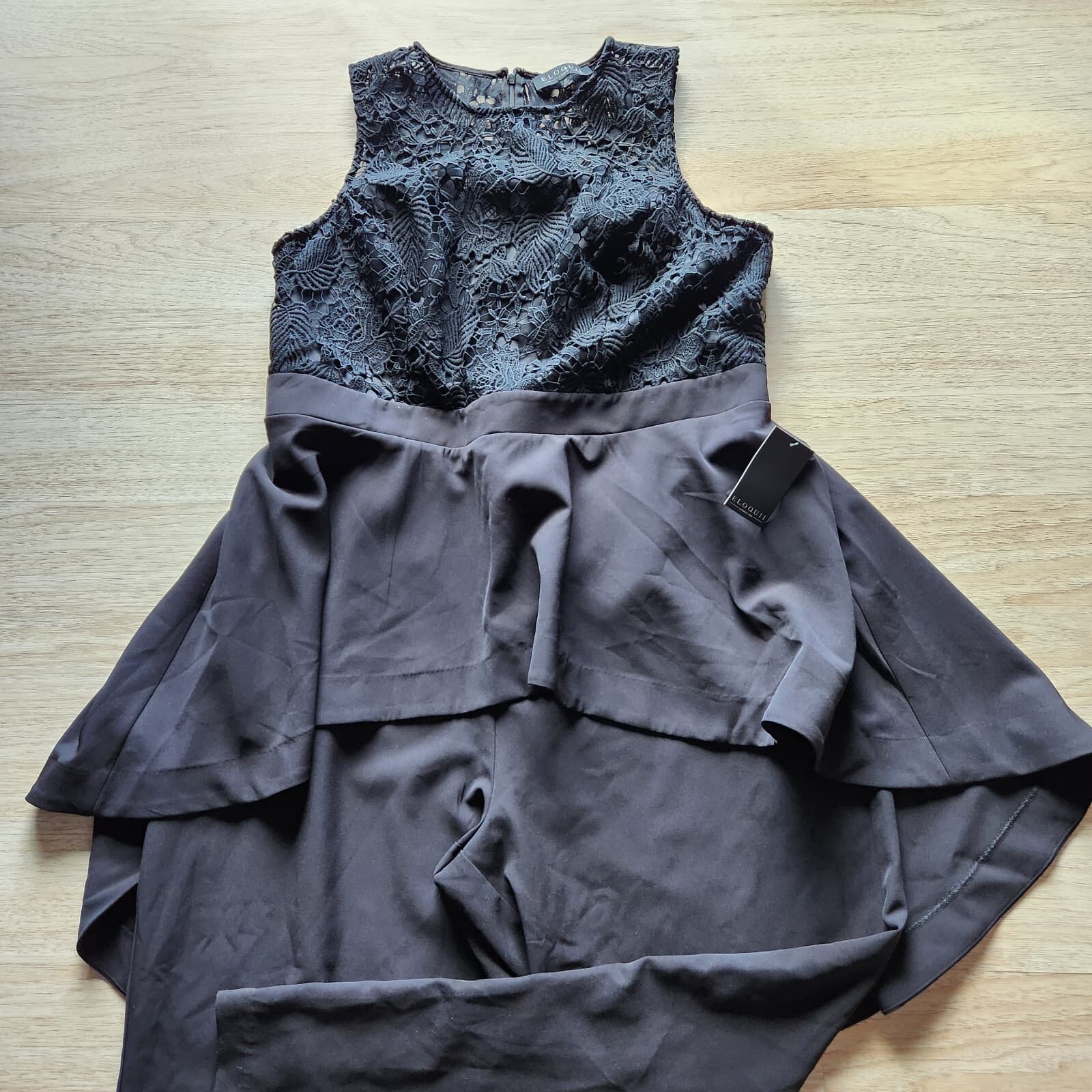 NWT ELOQUII Studio Hi-Low Peplum Lace Jumpsuit Sleeveless Black Plus Sz.18 $160 - Thumbnail 9