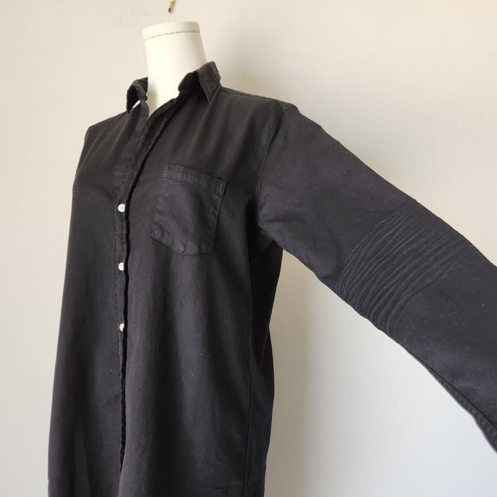 Frank & Eileen $328 Mary Famous Denim Black Classic Shirtdress Distressed Hem XS - Thumbnail 7