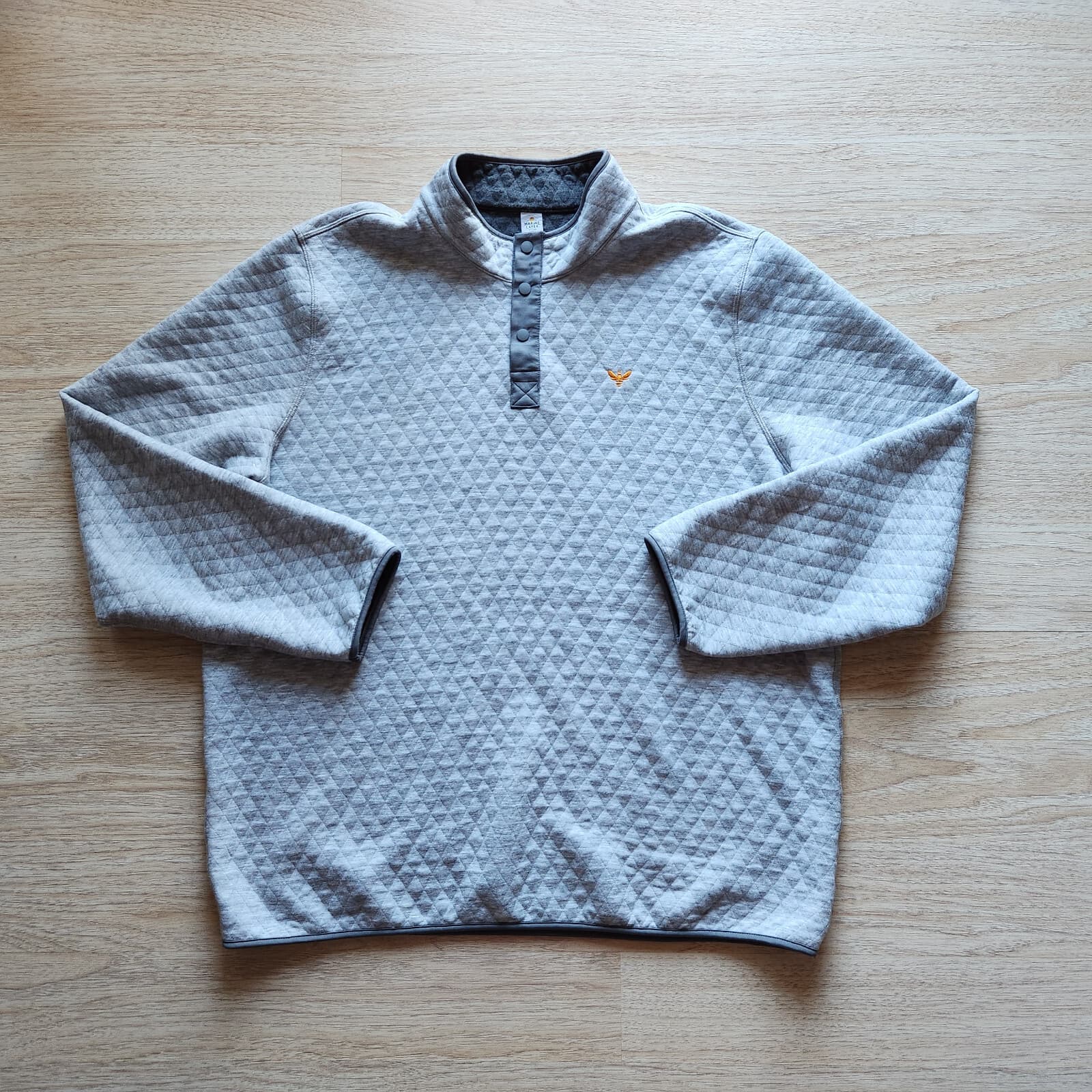 Marine Layer Corbet Quilted Bee Embroidery Pullover 1/4 Snap Mock Gray Women XXL - Thumbnail 2