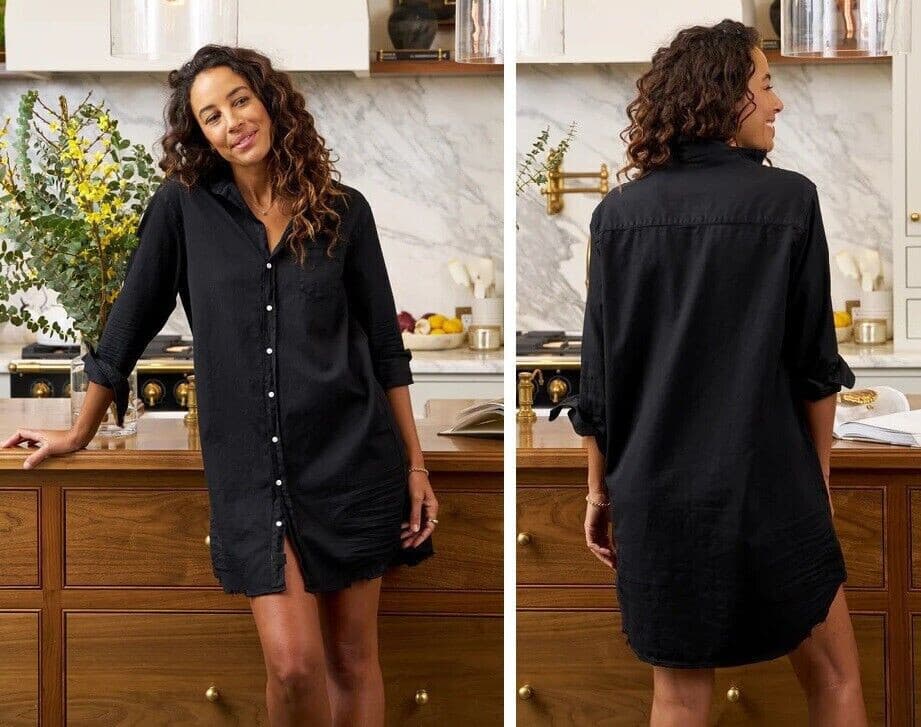 Frank & Eileen $328 Mary Famous Denim Black Classic Shirtdress Distressed Hem XS - Thumbnail 4