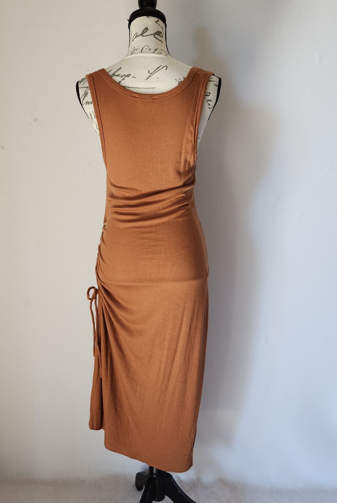 NWoT J.Crew Side-Ruched Ribbed-Knit Midi Tank Dress Scoop Neck Tencel Brown Sz.L - Thumbnail 5