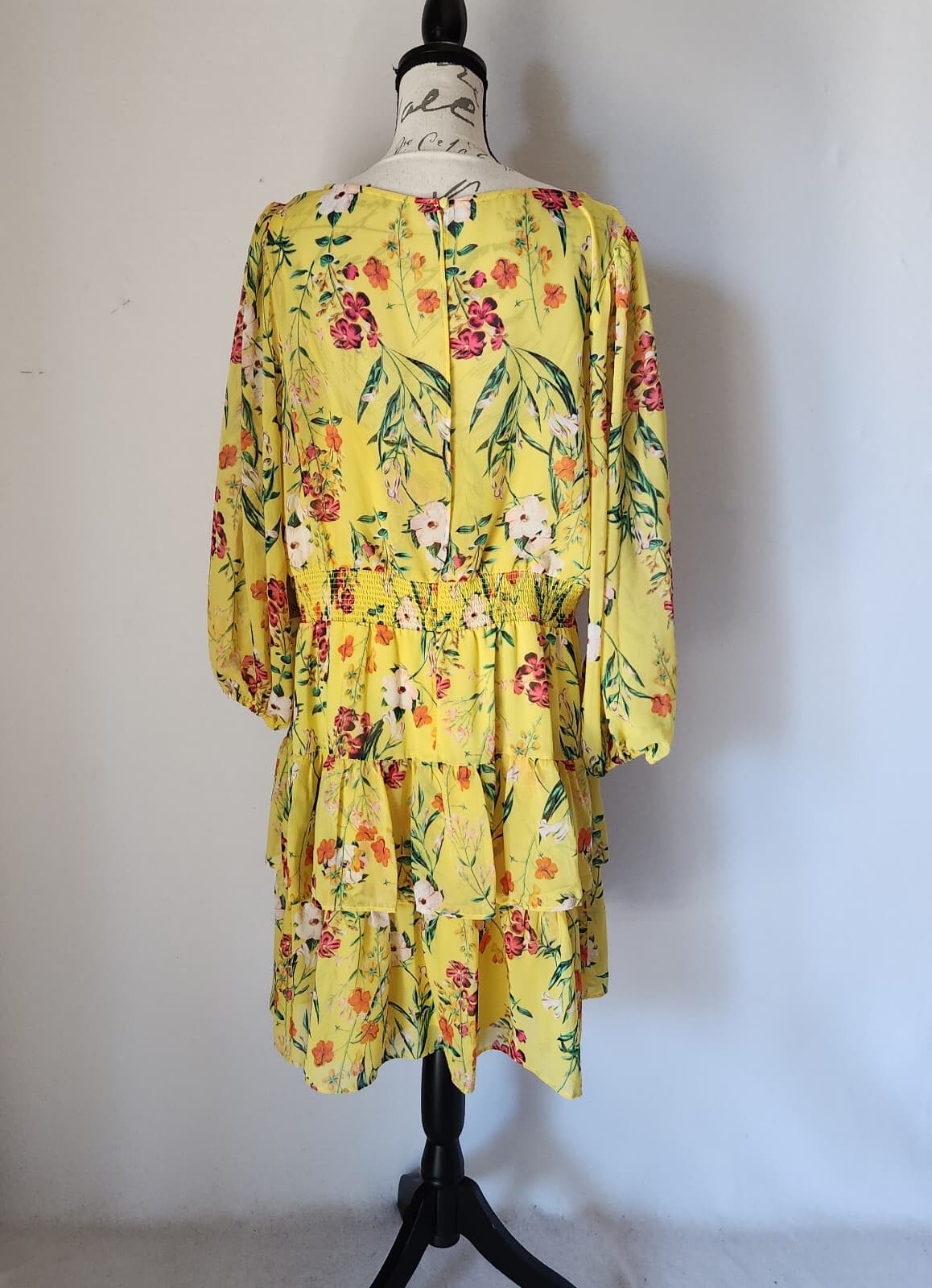 NWT Eliza J Floral Chiffon Jewel Neck Tiered Ruffle Dress Smock-Waist Sz.18 $148 - Thumbnail 4