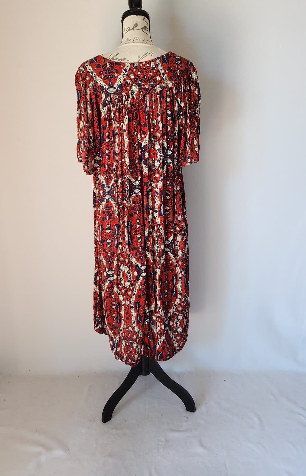 Go Softly Patio Muumuu Dress Short Sleeve Zip Tassel Pocket Crinkle Red Women M - Thumbnail 4