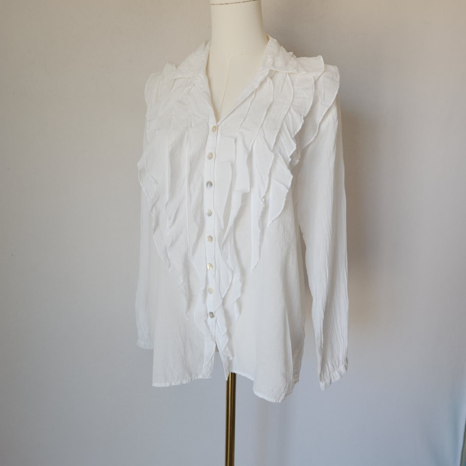 NWT JP And Mattie $128 Alexie Ruffle Button-Up Shirt Long Sleeve Cotton White P - Thumbnail 4