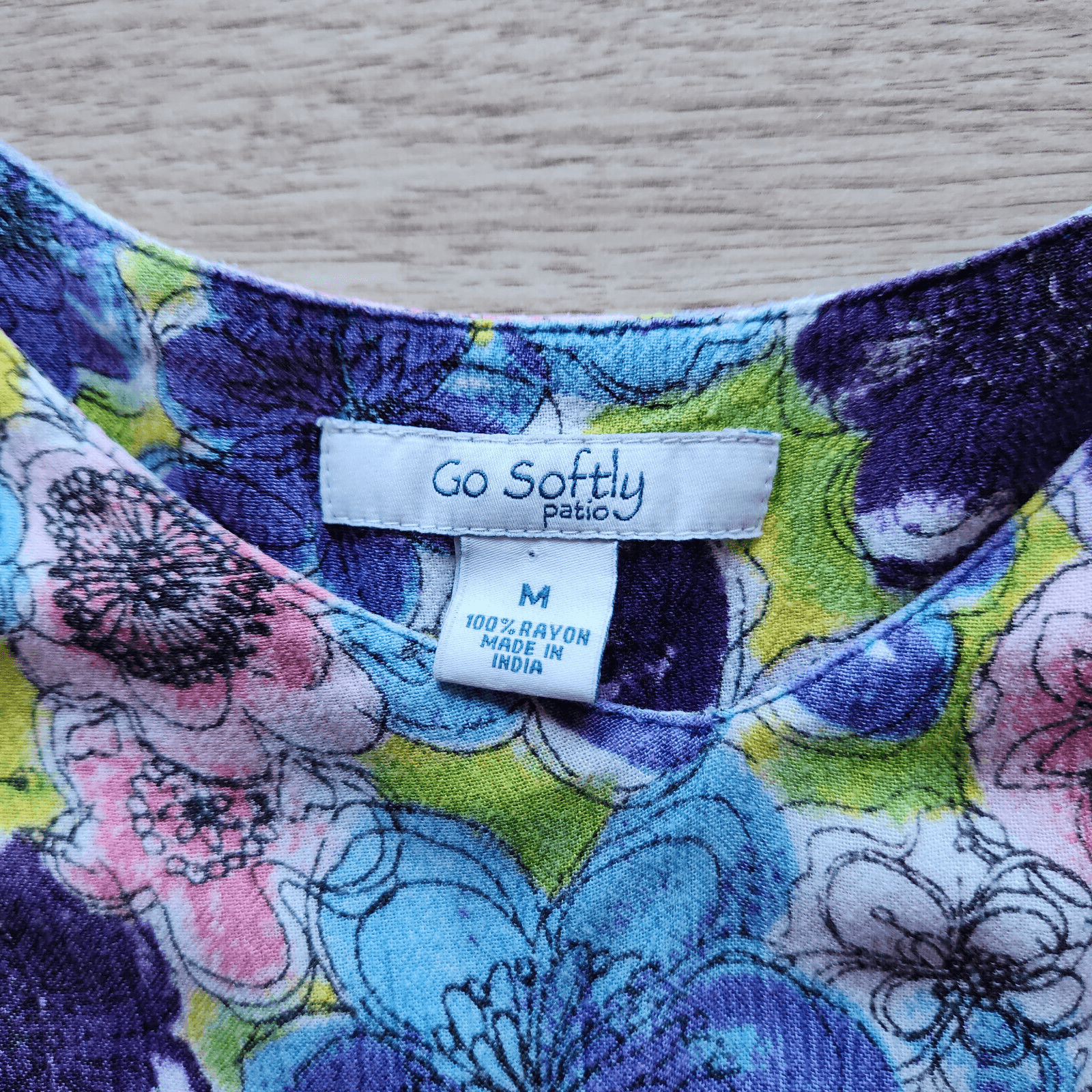 Go Softly Patio Floral Muumuu Dress Short Sleeve Pocket Crinkle Rayon Women's M - Thumbnail 8