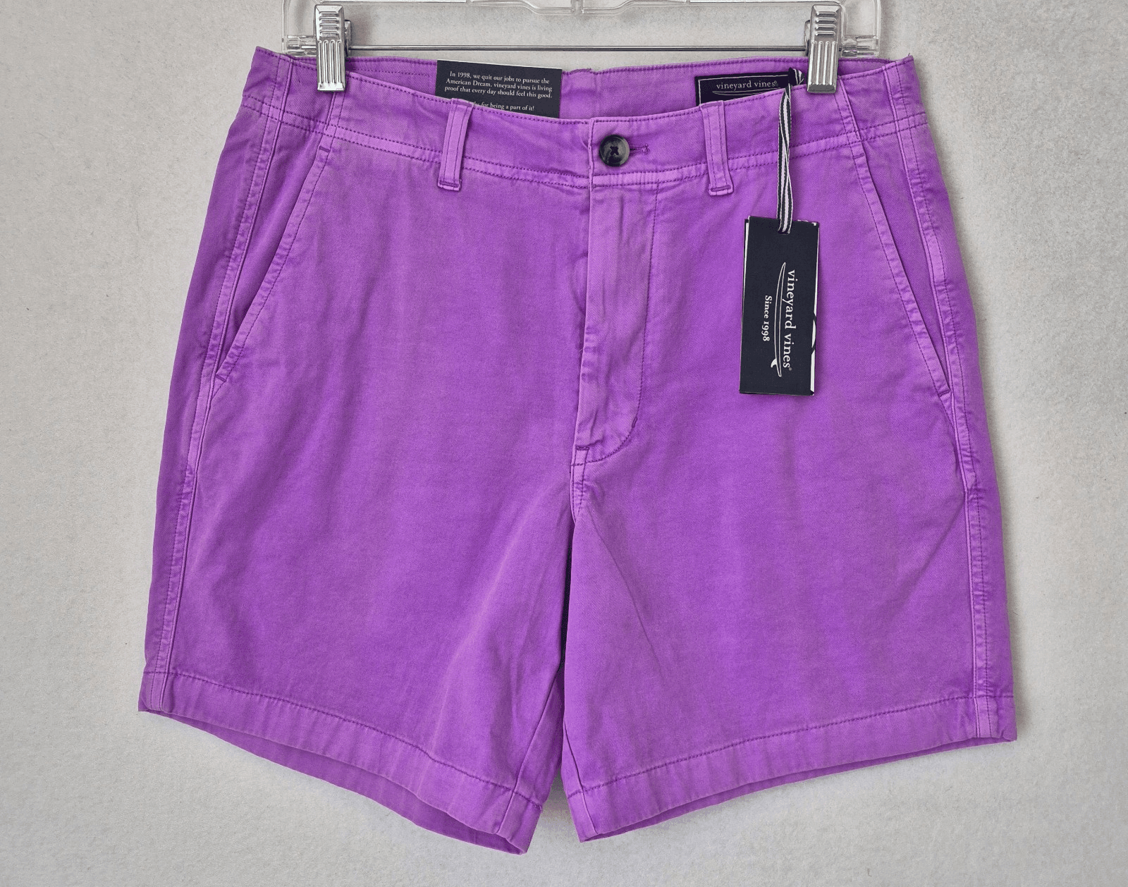 NWT Vineyard Vine 7" Island Shorts Zip Pocket Stretch Cotton Blend Purple Men 30