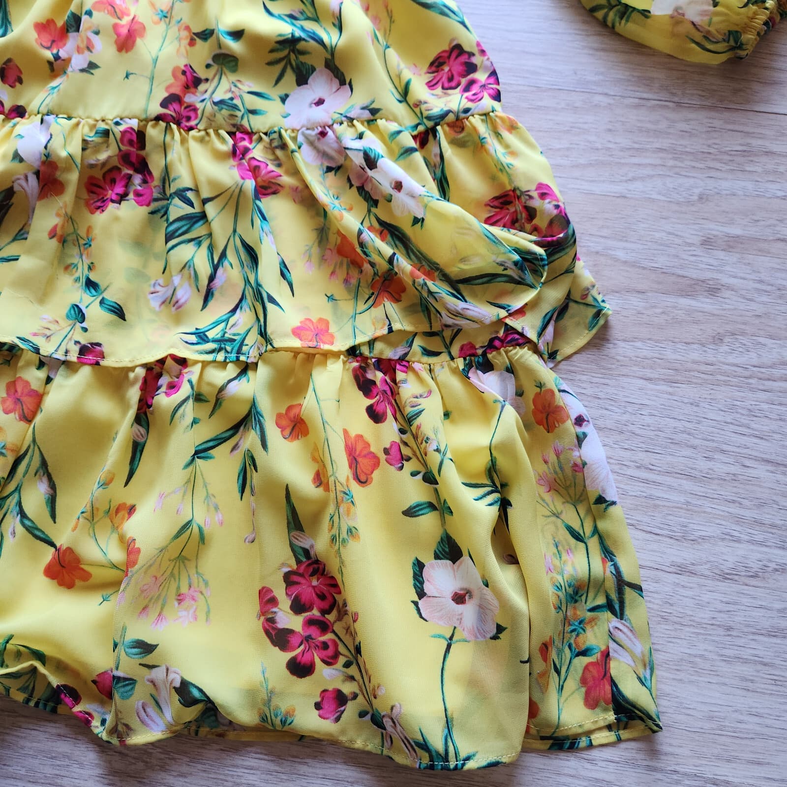 NWT Eliza J Floral Chiffon Jewel Neck Tiered Ruffle Dress Smock-Waist Sz.18 $148 - Thumbnail 8