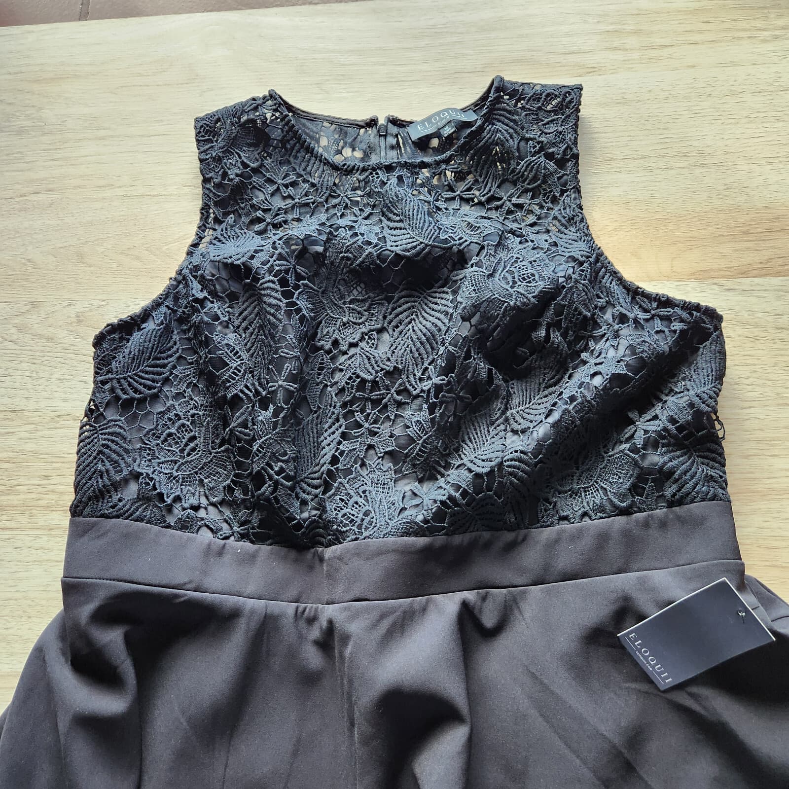 NWT ELOQUII Studio Hi-Low Peplum Lace Jumpsuit Sleeveless Black Plus Sz.18 $160 - Thumbnail 10