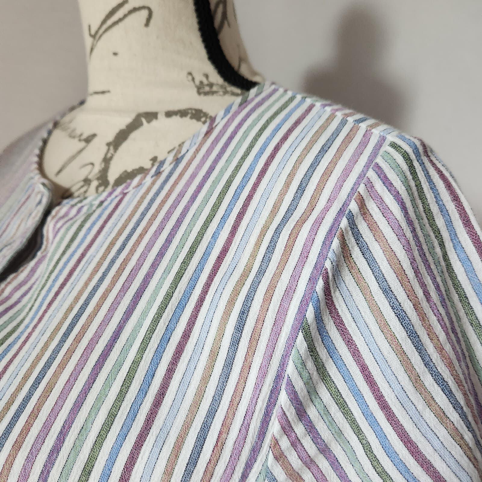 Madewell Striped Crewneck Button Front Tiered Mini Dress Multicolor Cotton Sz.L - Thumbnail 5