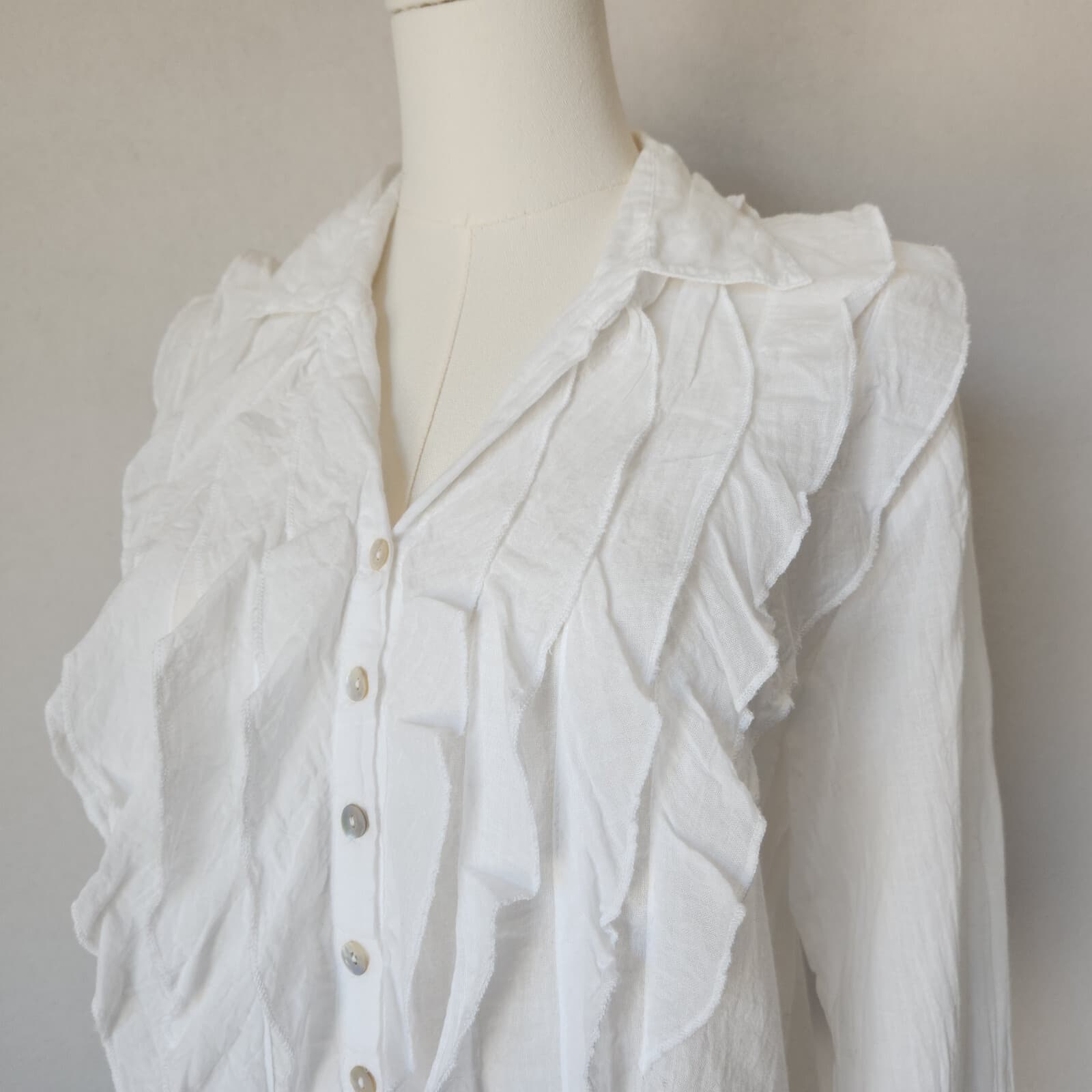 NWT JP And Mattie $128 Alexie Ruffle Button-Up Shirt Long Sleeve Cotton White P - Thumbnail 6