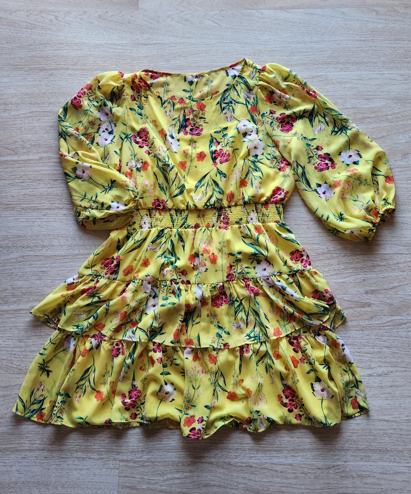 NWT Eliza J Floral Chiffon Jewel Neck Tiered Ruffle Dress Smock-Waist Sz.18 $148 - Thumbnail 6