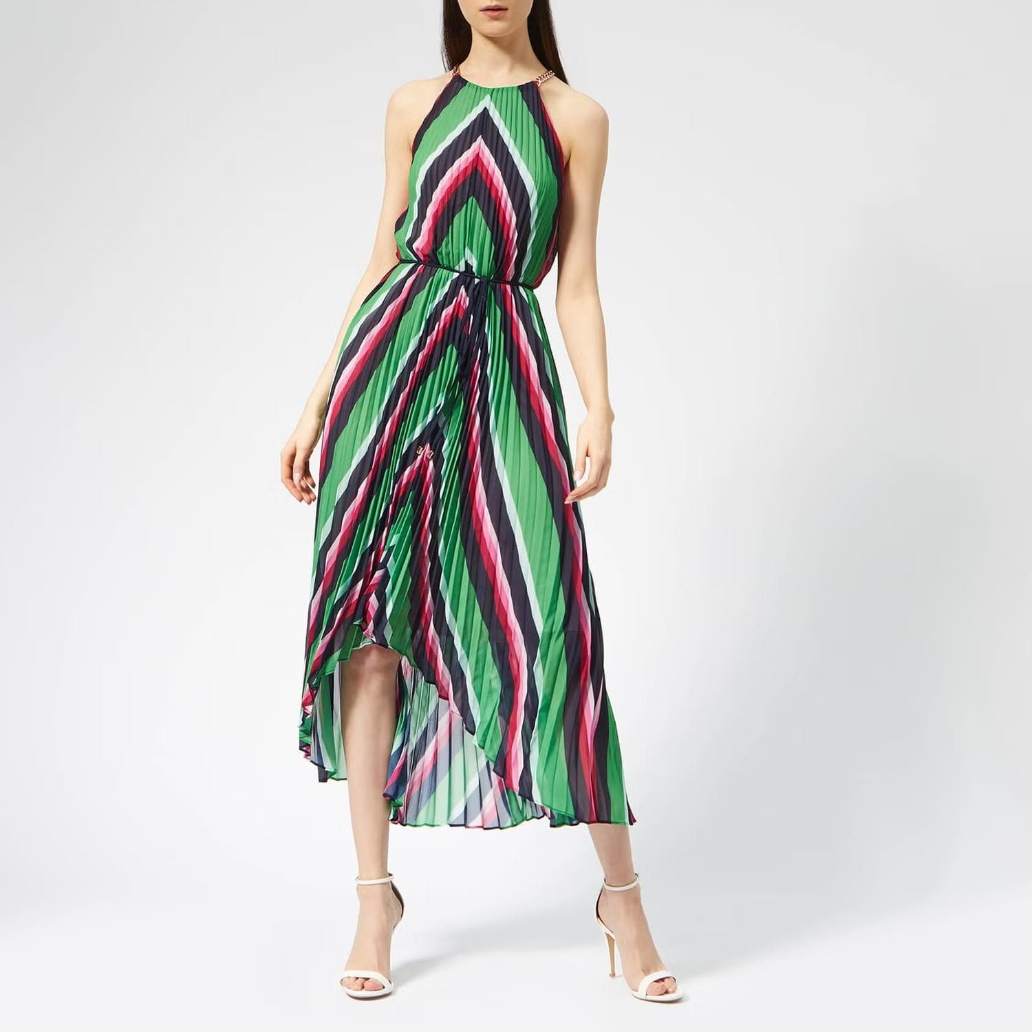 NWT Ted Baker London Shannah Striped Pleated Hi-Low Maxi Dress Halter Sz.4 (12) - Thumbnail 2