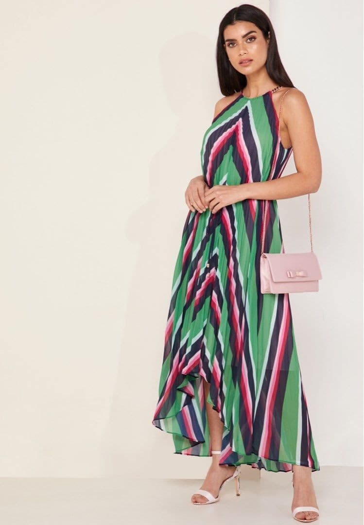 NWT Ted Baker London Shannah Striped Pleated Hi-Low Maxi Dress Halter Sz.4 (12) - Thumbnail 4