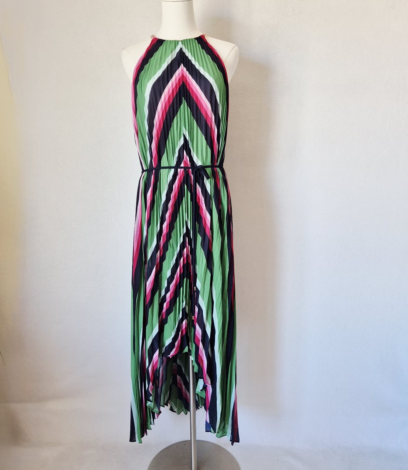 NWT Ted Baker London Shannah Striped Pleated Hi-Low Maxi Dress Halter Sz.4 (12) - Thumbnail 3