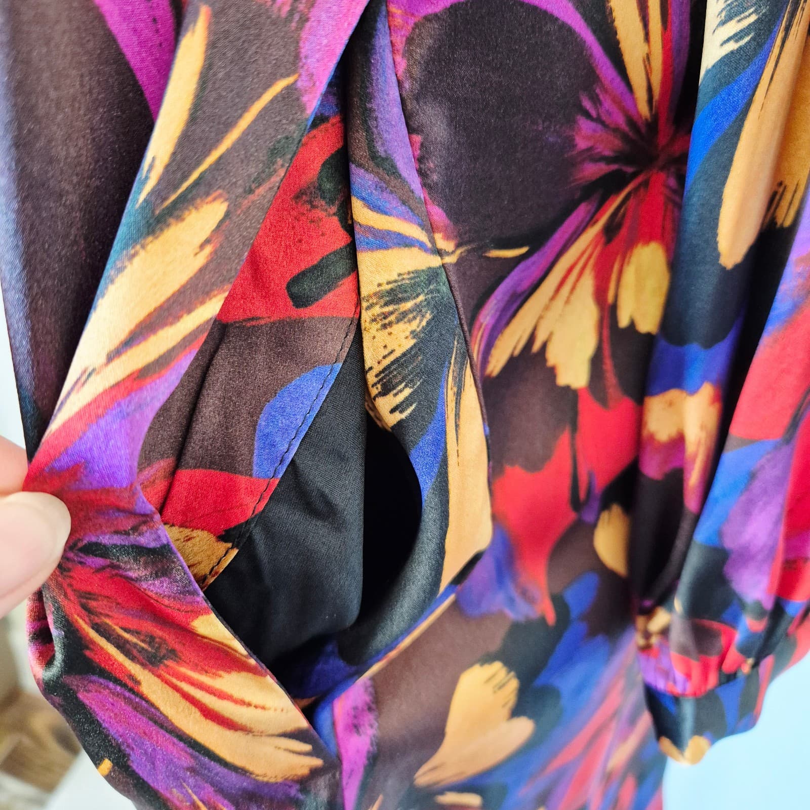 NWT Johnny Was Jade $480 Eclipse Blooms Silk Satin Mini Dress Long Sleeve Size M - Thumbnail 7