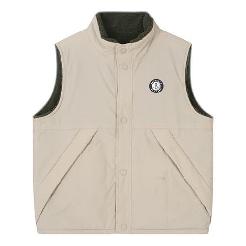 Brooklyn Nets NBA Licensed Reversible Fleece Vest Jacket Snap Beige Kids Sz.150 - Thumbnail 3