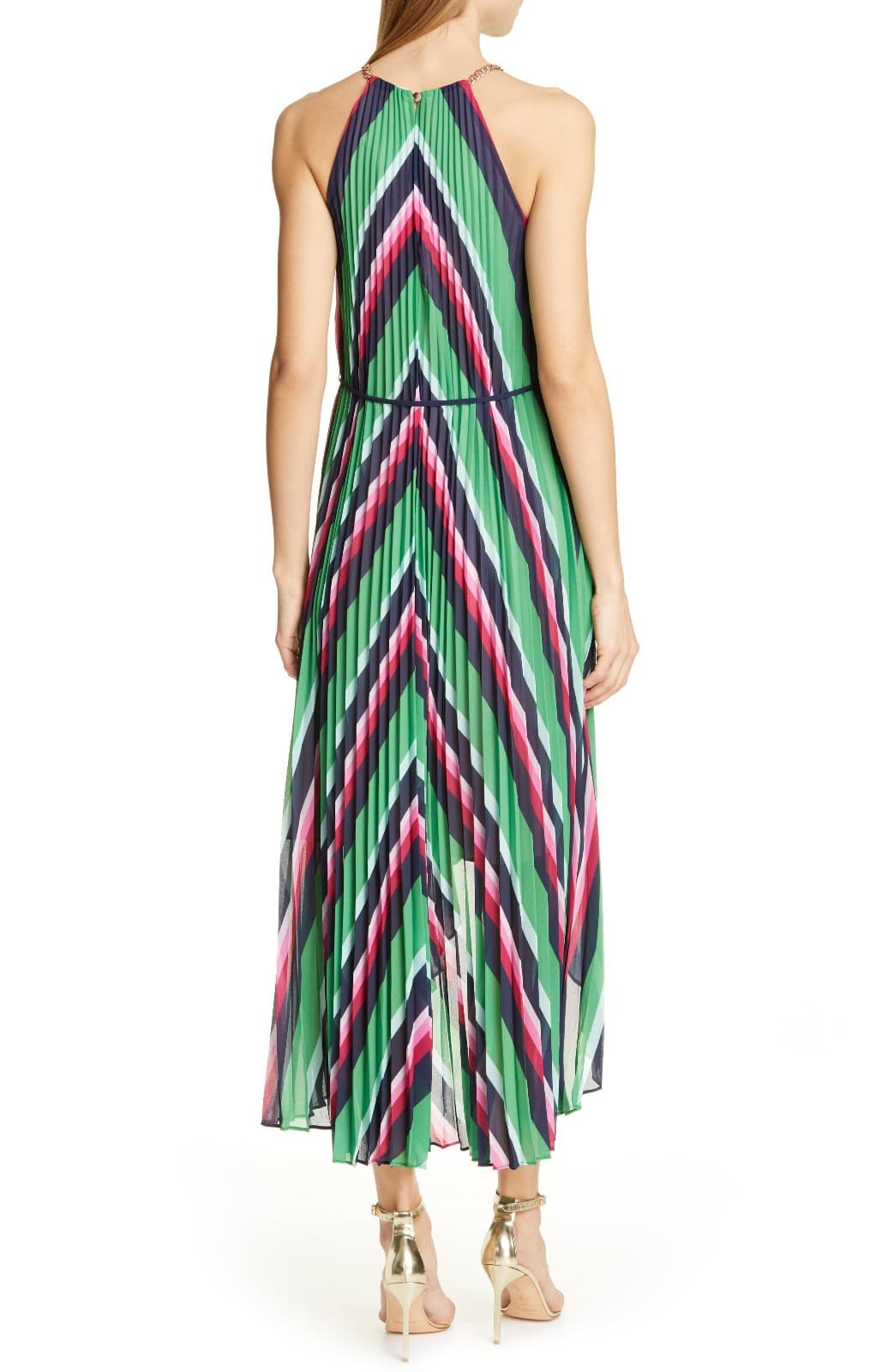 NWT Ted Baker London Shannah Striped Pleated Hi-Low Maxi Dress Halter Sz.4 (12) - Thumbnail 8
