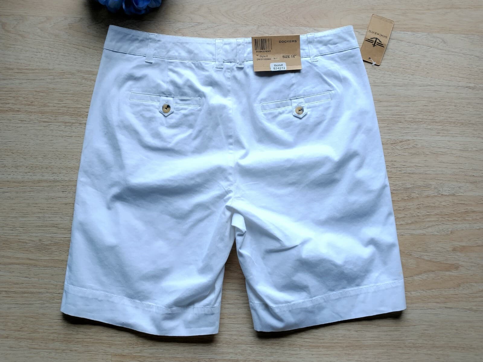 NWT DOCKERS Men Cotton Blend Chino White Shorts Zip Pocket Sz.14 - Thumbnail 5
