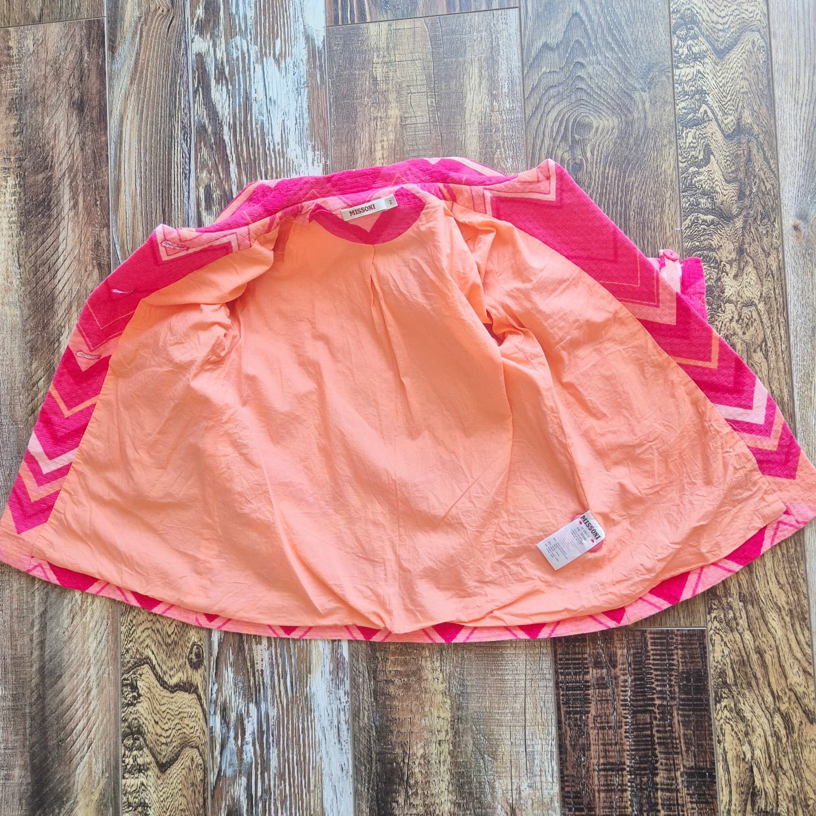 MISSONI Chevron Jacket Button Lined Pocket Cotton Blend Pink Orange Girls 2 Year - Thumbnail 9