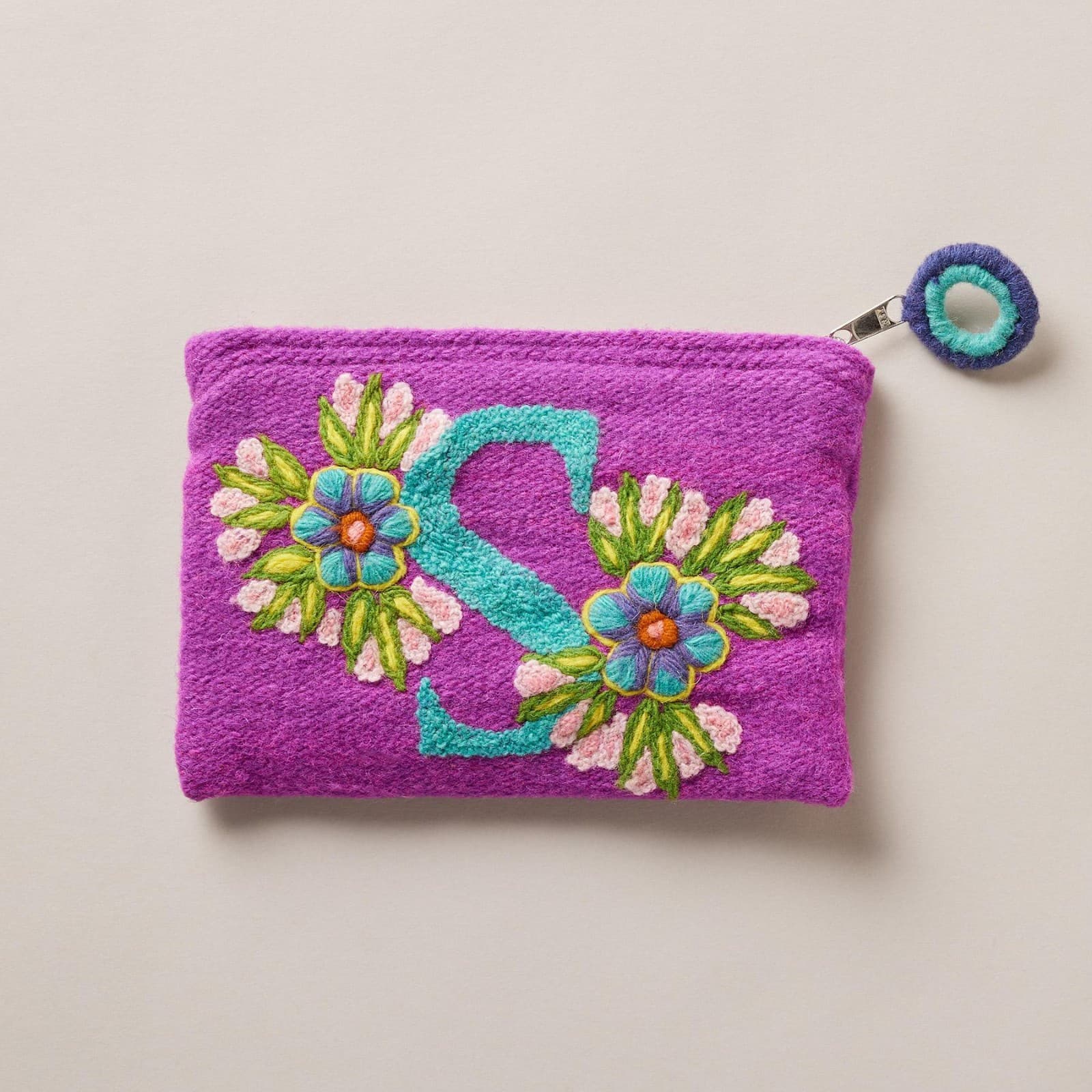 Jenny Krauss Sweet Nothings Pouch "S" Monogram Embroidered Wool Handmade in Peru - Thumbnail 2