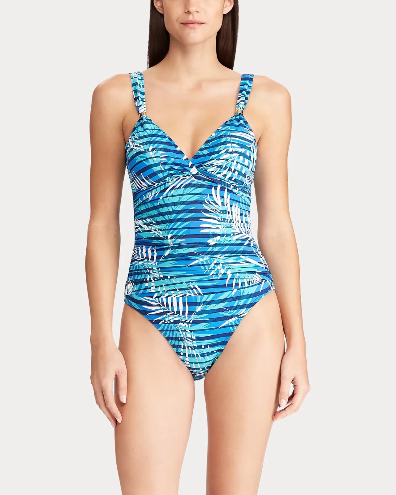 NWT Lauren Ralph Lauren $122 Palm Leaf Slimming One-Piece Swimsuit High-Cut 10 - Thumbnail 2