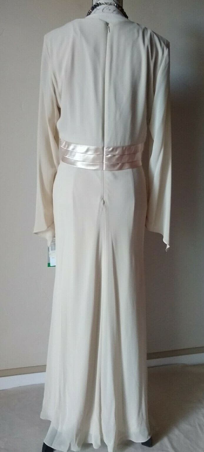 Patra NWT Chiffon Event Party Maxi Dress Long Sleeves V-neck Lined Beige 10 $150 - Thumbnail 4