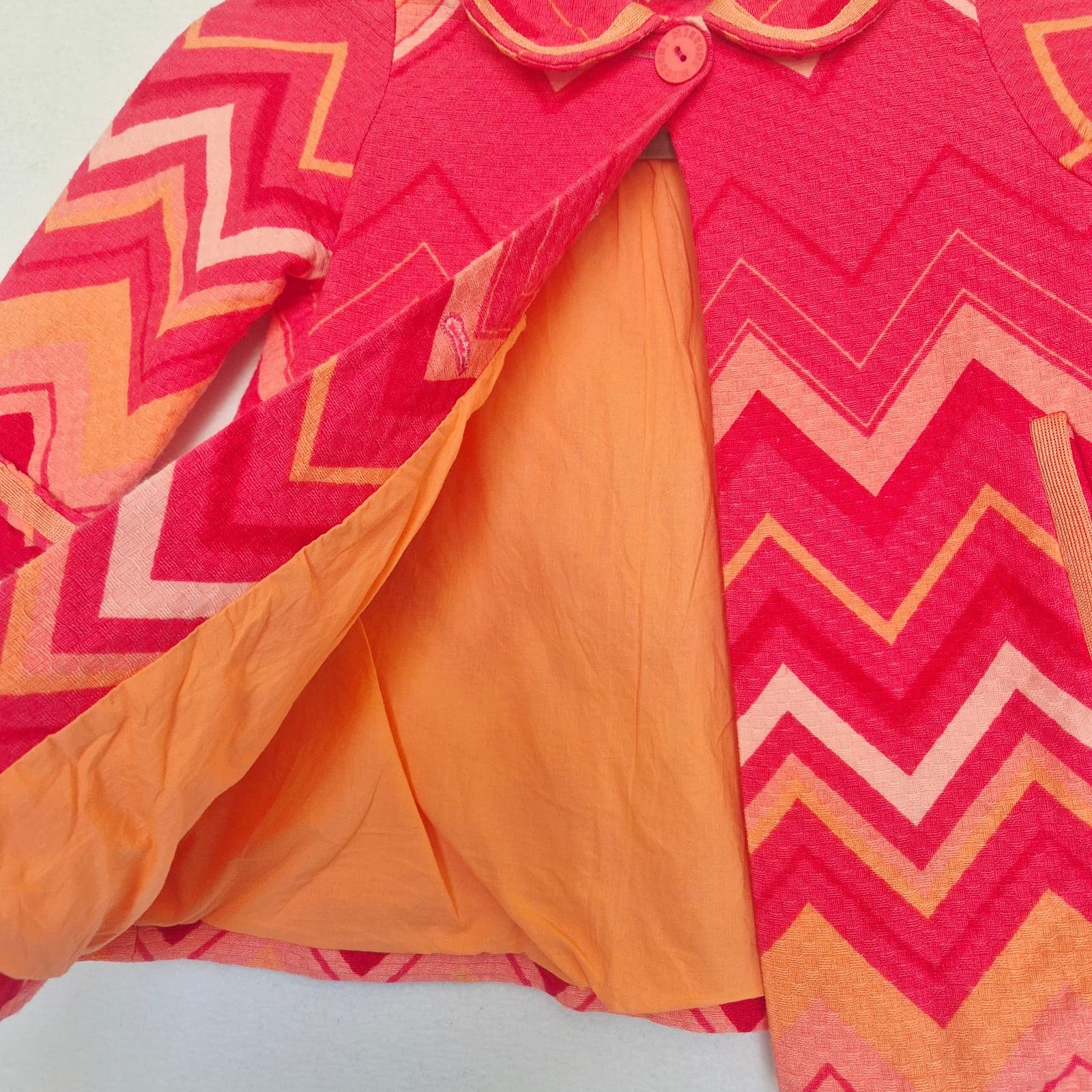 MISSONI Chevron Jacket Button Lined Pocket Cotton Blend Pink Orange Girls 2 Year - Thumbnail 6