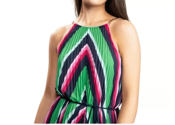 NWT Ted Baker London Shannah Striped Pleated Hi-Low Maxi Dress Halter Sz.4 (12) - Thumbnail 6