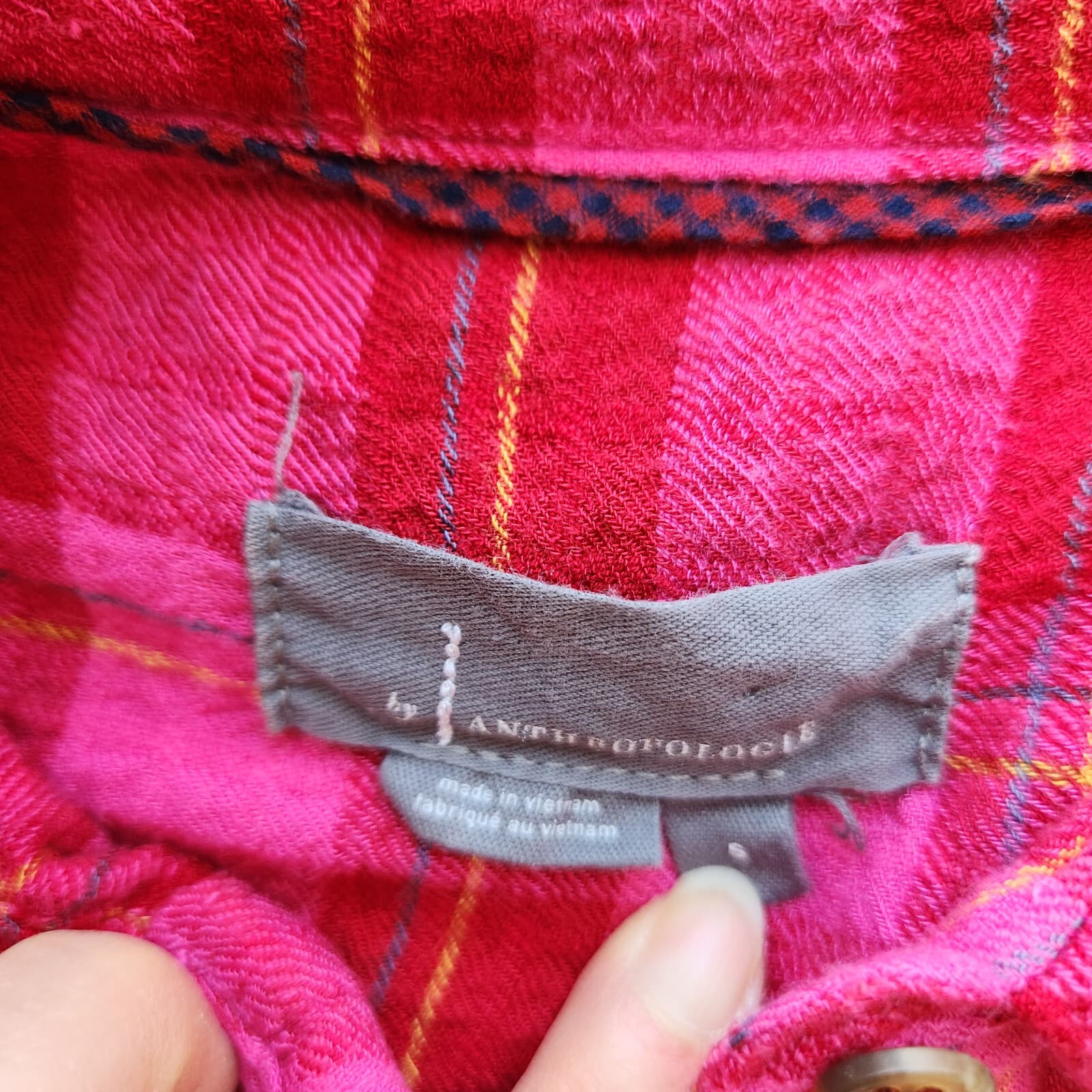Anthropologie Isadora Plaid Flannel Crinkle Popover Shirt Long Sleeve Pink Sz.S - Thumbnail 8