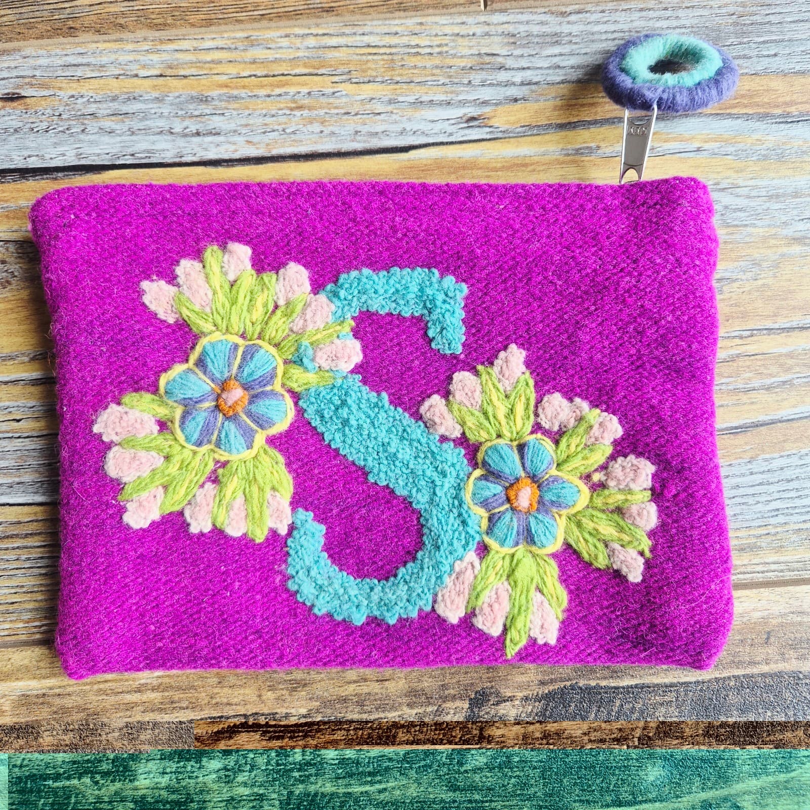 Jenny Krauss Sweet Nothings Pouch "S" Monogram Embroidered Wool Handmade in Peru - Thumbnail 4