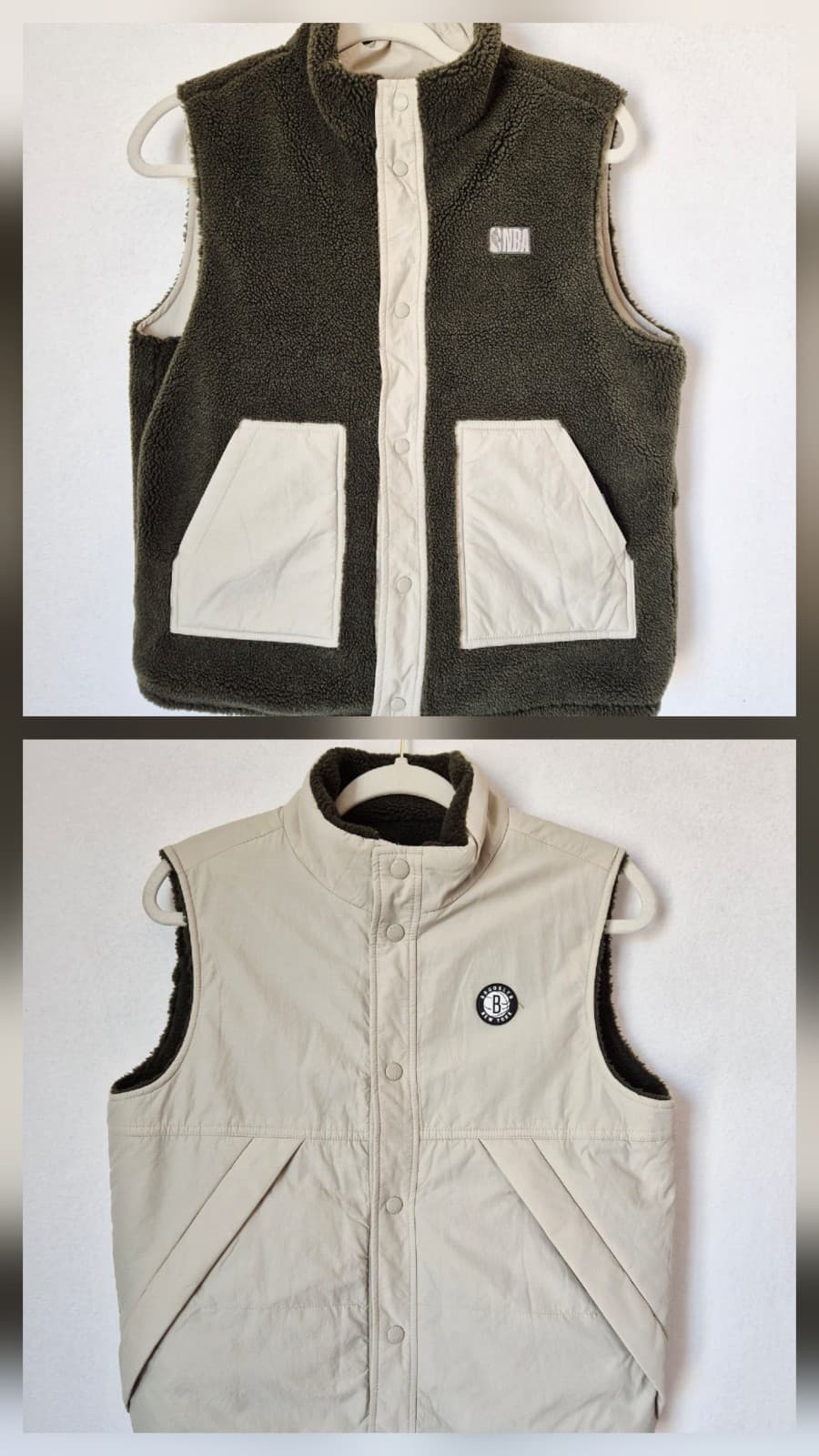 Brooklyn Nets NBA Licensed Reversible Fleece Vest Jacket Snap Beige Kids Sz.150 - Thumbnail 8