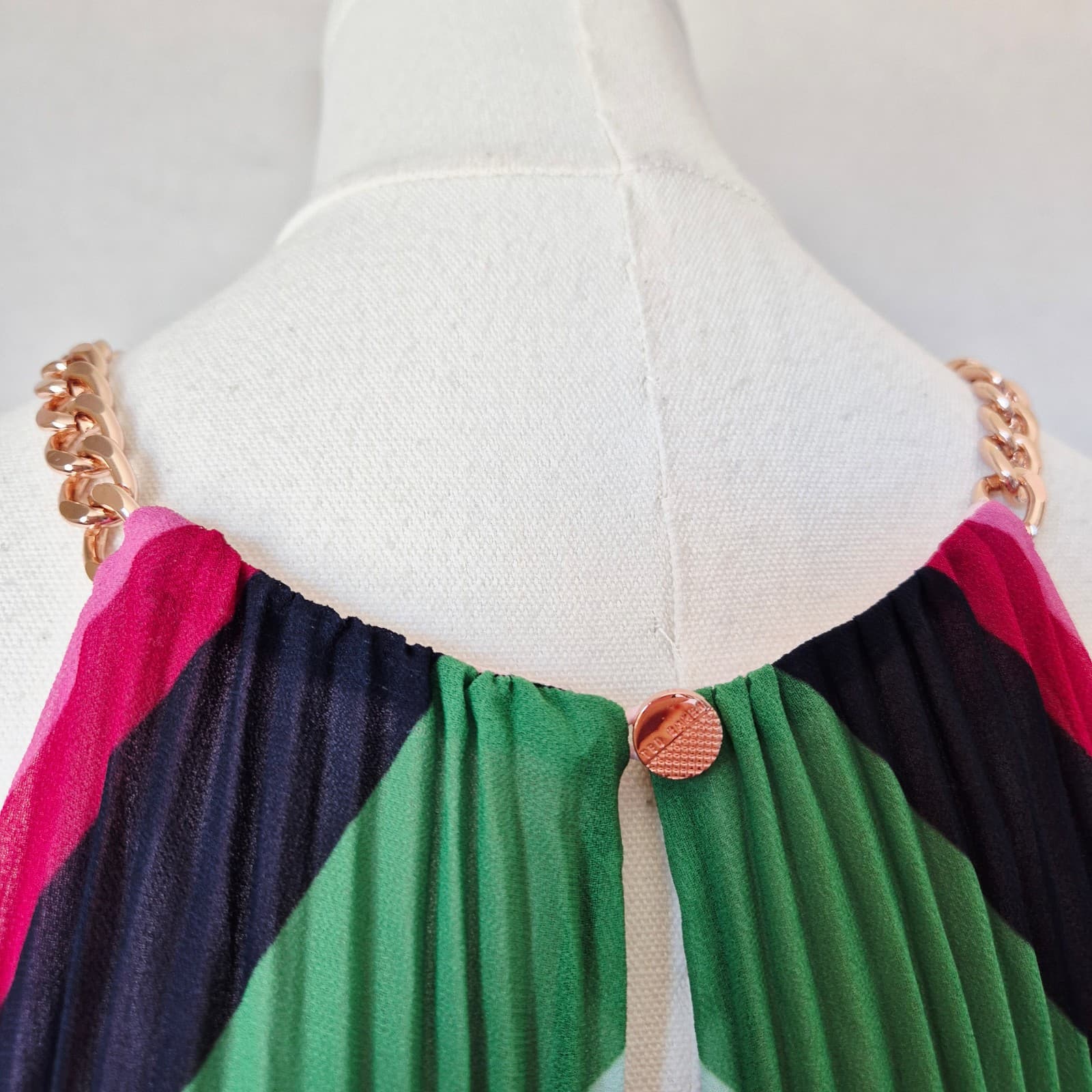 NWT Ted Baker London Shannah Striped Pleated Hi-Low Maxi Dress Halter Sz.4 (12) - Thumbnail 12