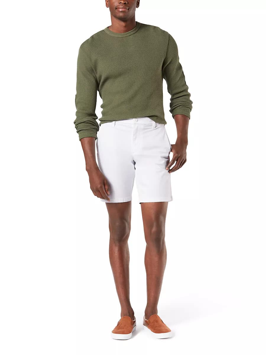 NWT DOCKERS Men Cotton Blend Chino White Shorts Zip Pocket Sz.14 - Thumbnail 2