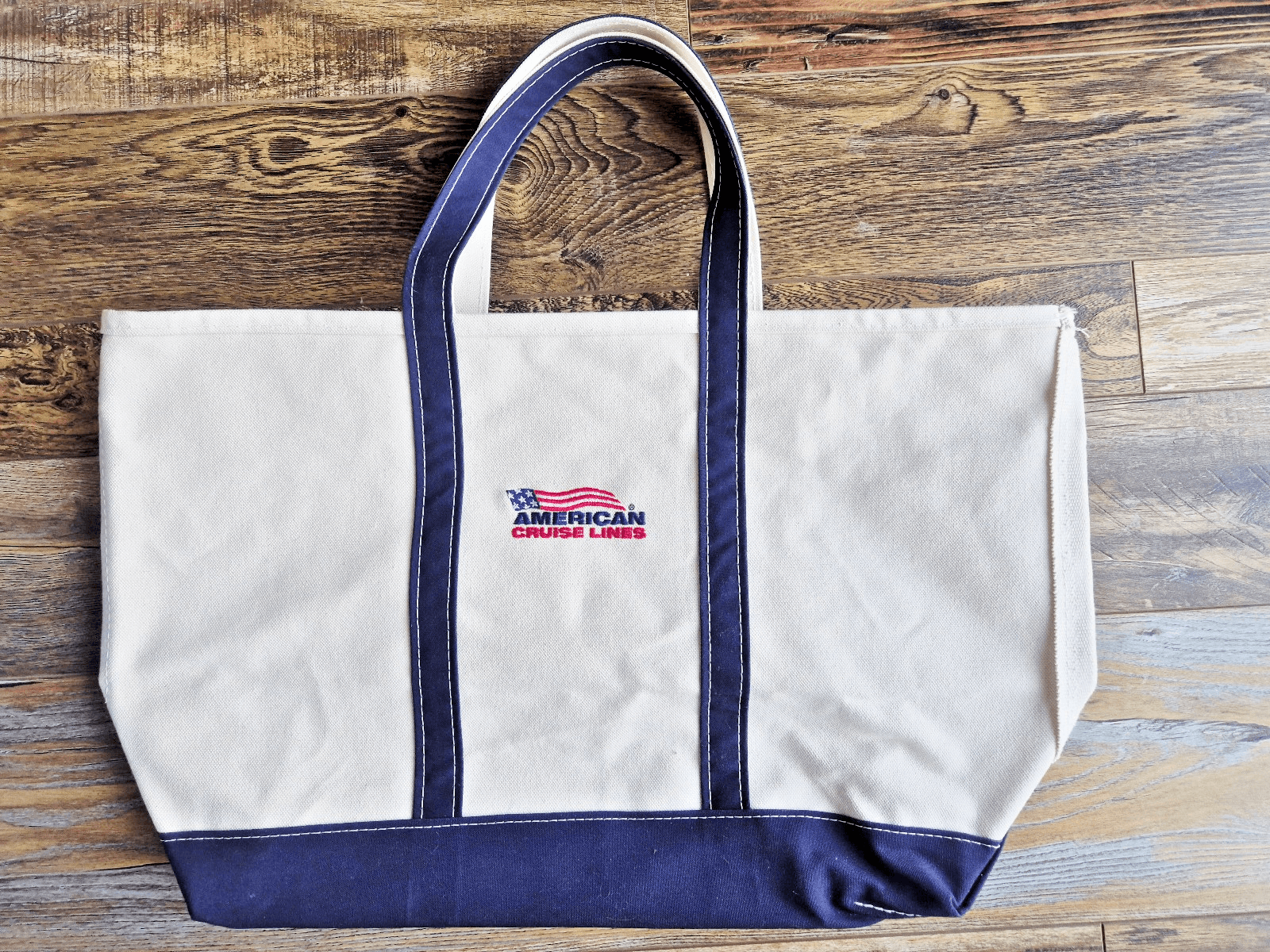 L.L.Bean Boat and Tote Made in USA Cotton Canvas Embroidered Large Tote Bag