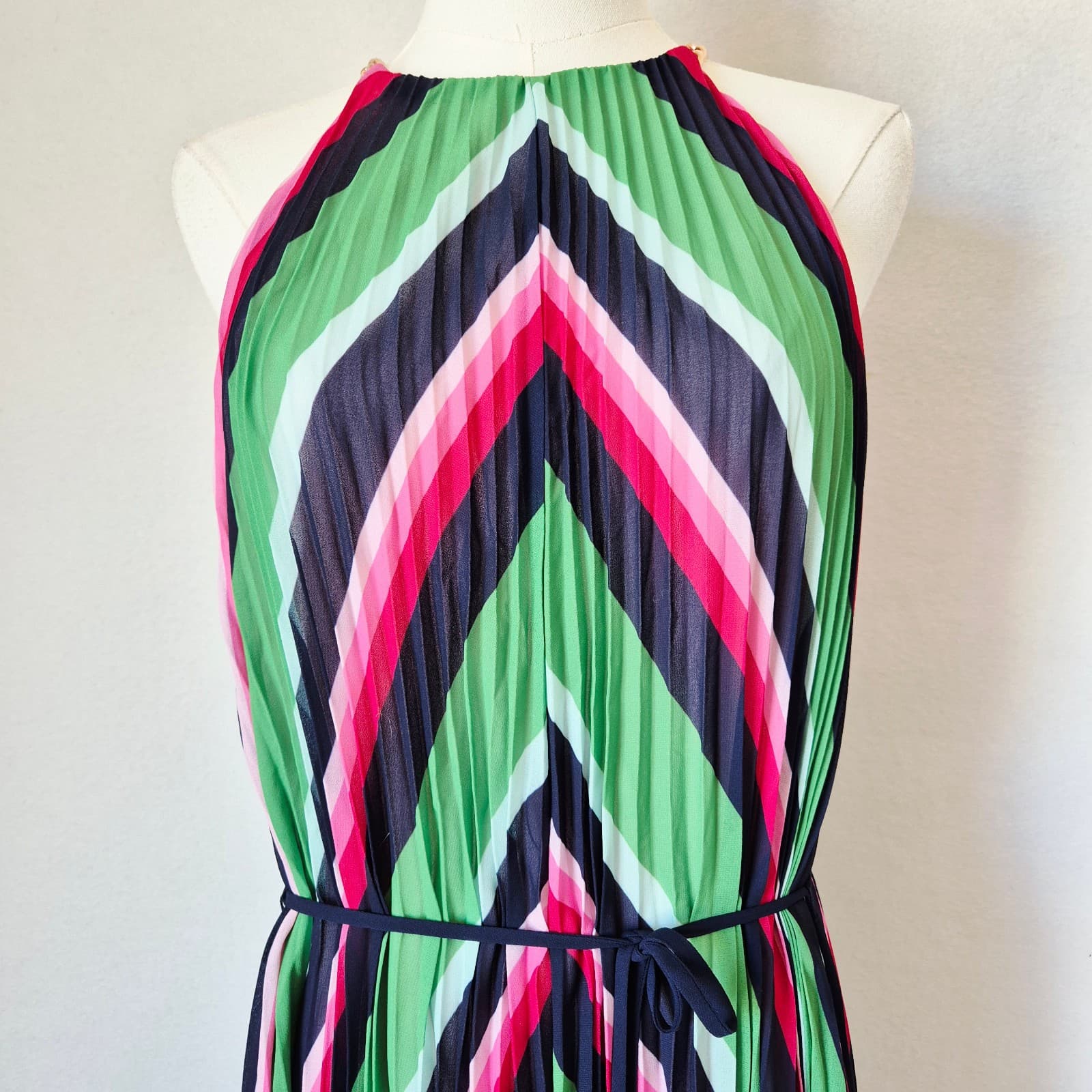 NWT Ted Baker London Shannah Striped Pleated Hi-Low Maxi Dress Halter Sz.4 (12) - Thumbnail 5