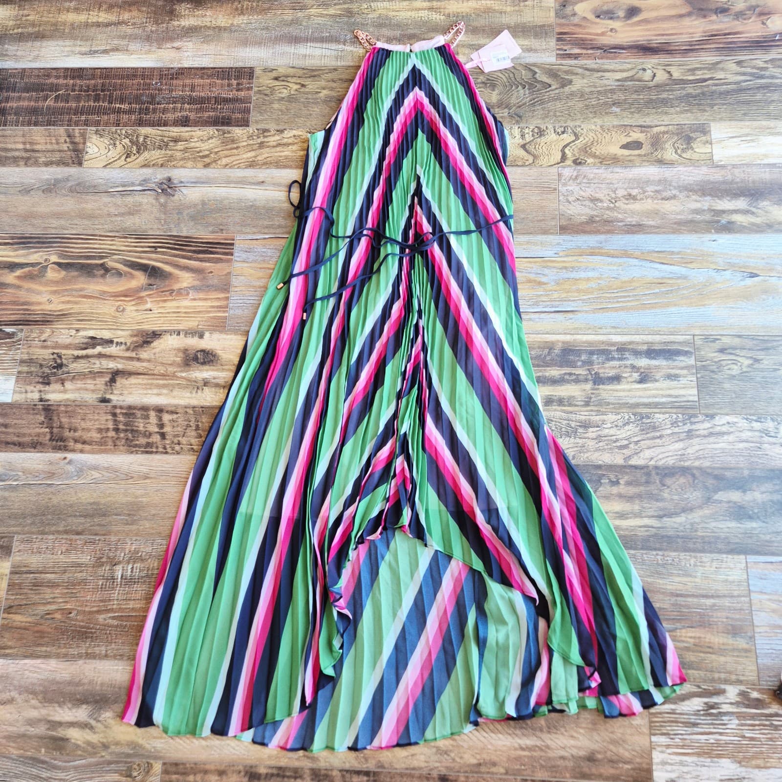 NWT Ted Baker London Shannah Striped Pleated Hi-Low Maxi Dress Halter Sz.4 (12) - Thumbnail 13