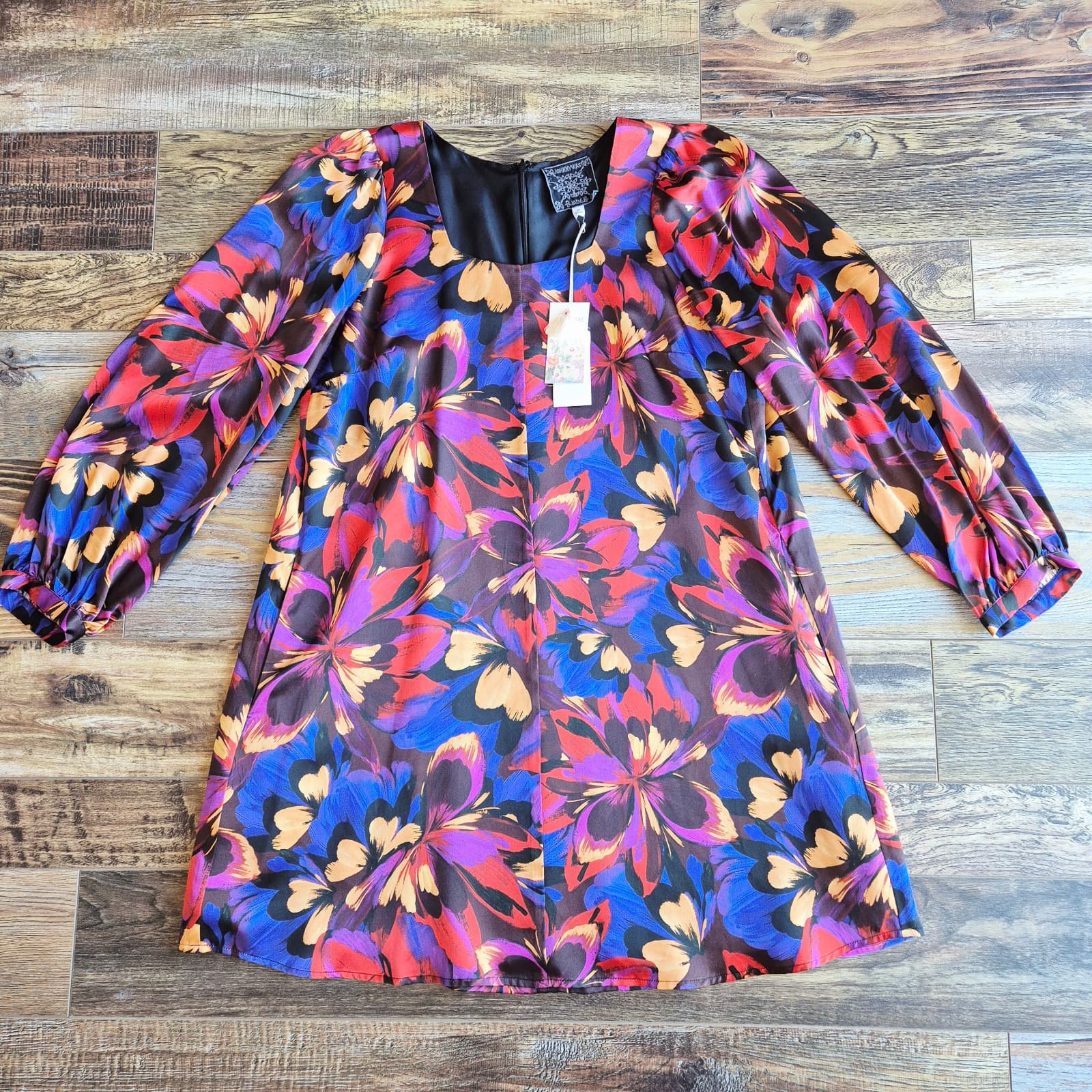 NWT Johnny Was Jade $480 Eclipse Blooms Silk Satin Mini Dress Long Sleeve Size M - Thumbnail 9