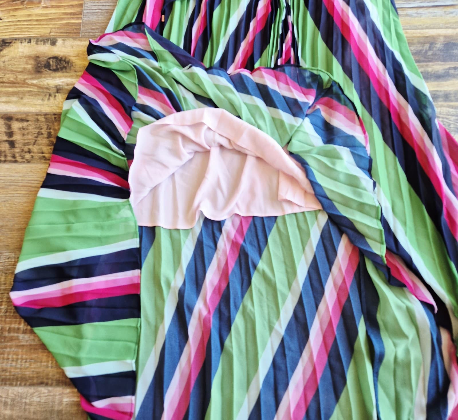 NWT Ted Baker London Shannah Striped Pleated Hi-Low Maxi Dress Halter Sz.4 (12) - Thumbnail 14