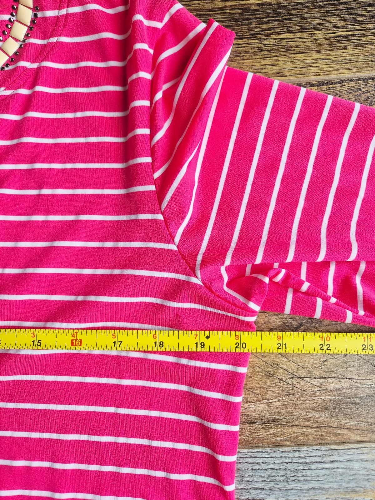 ST. JOHN Silk Blend Studded Beaded Jersey Tunic Top Long Sleeve Stripe Pink Sz.M - Thumbnail 11